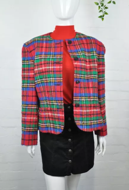 Vintage 80's Pendleton Rot Tartan Jacke 12/14 Wolle Stewart Kurz 2