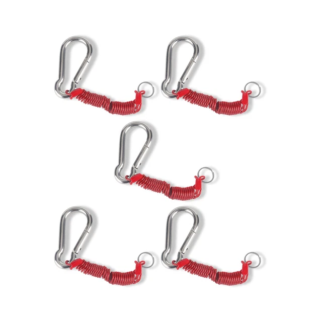 5-Pack Trailer Breakaway Safety Cable – Coiled Spring Rope M8x80 – Red/Silver For RV & Trailer
