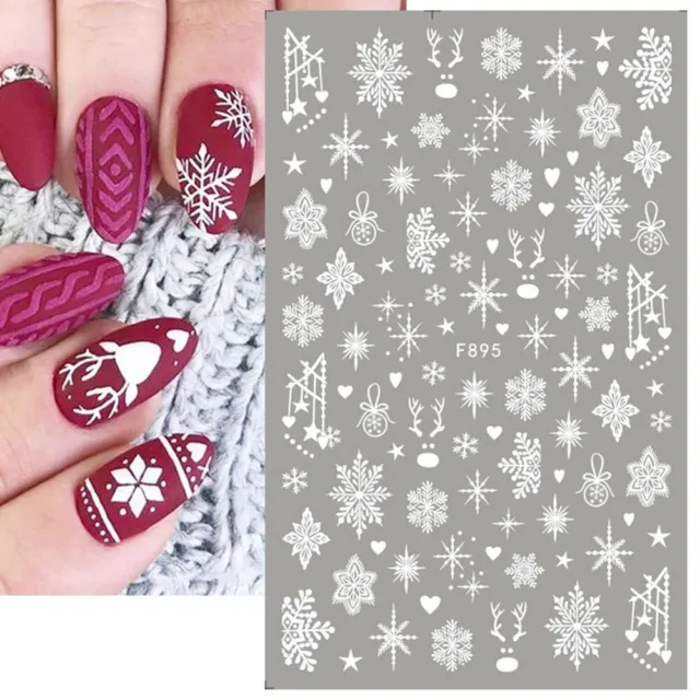 DIY Christmas Nail Art Stickers White Snowflakes Reindeer Baubles Hearts Decals