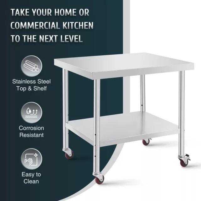 36x30 Stainless Steel Table w Storage Locking Casters Commercial Meal Prep Table