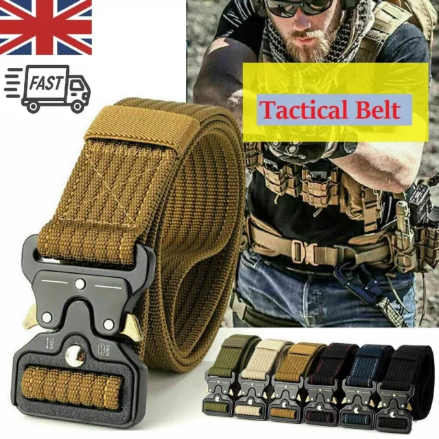 Belt Mens Womens Unisex Canvas Webbing Regular Size Black Buckle Army Belts UK