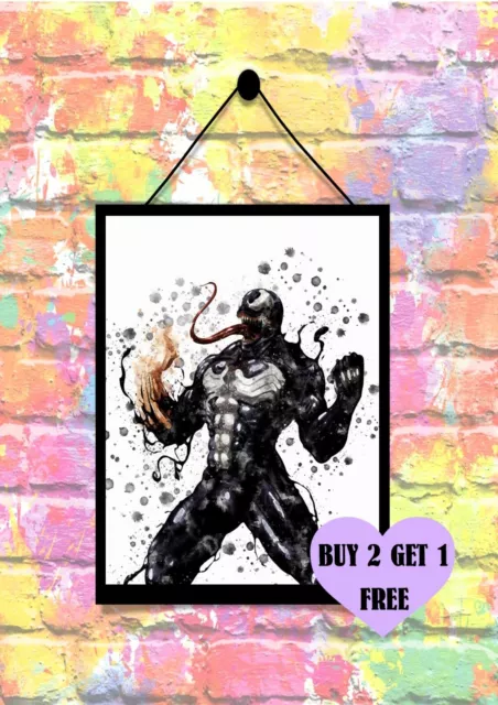 BUY 2 GET 1 FREE - MARVEL VENOM Watercolor Print Wall Art Poster A4