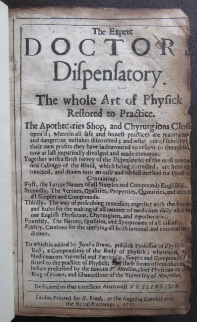 EXPERT DOCTOR or ART of PHYSICK ~1657~ MEDICINE COMPOUNDS Culpeper MOREL & BRUNN