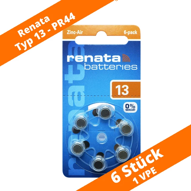 6 pilas de audífonos Renata tipo 13 PR48 naranja 1 x 6 blíster 1,45V zinc aire