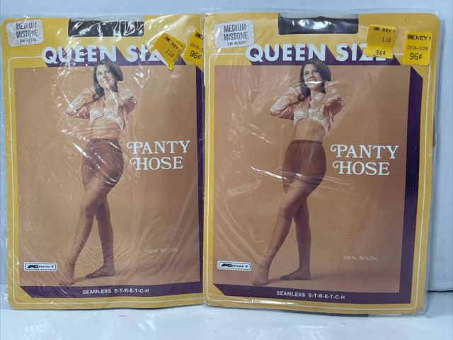 (2) Kmart 60's Queen Size Panty Hose Seamless Medium Mistone Large/Tall NEW VTG