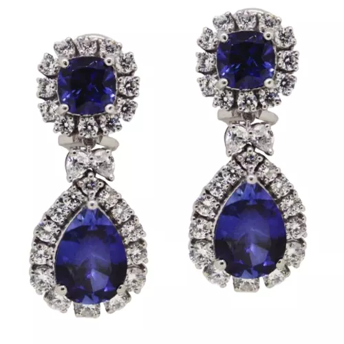 Lab Sapphire Dangle Earrings 925 Sterling Silver Victorian Style High Jewellery