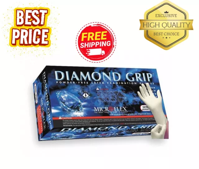 MICROFLEX DIAMOND GRIP POWDER FREE LATEX EXAM GLOVES  (Box of 100) Large (Size 9