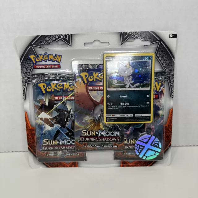 Pokémon Sun & Moon Burning Shadows 3 Booster Packs Blister Alolan Meowth Promo