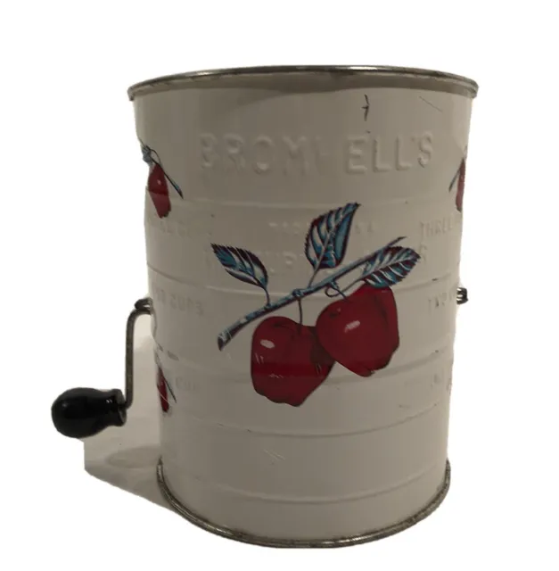 Vintage Bromwell Flour Sifter Farm House Kitchen Red Apples 3 Cup