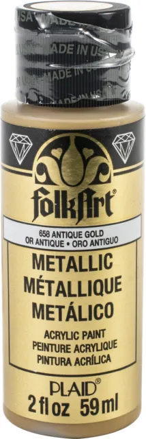 6 Pack FolkArt Metallic Acrylic Paint 2oz-Antique Gold SM-658