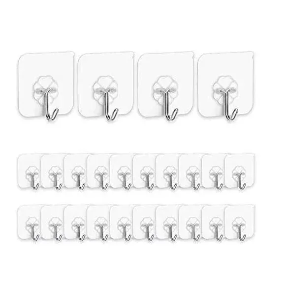 24 Pcs Adhesive Sticky Hooks Heavy Duty Wall Hooks Hangers Seamless Transparent