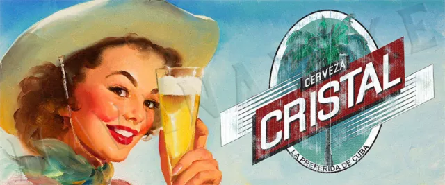 Cuba CRISTAL CERVEZA Vintage Style Pinup Girl Print Poster Art CUBAN BEER AD