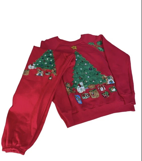 Vintage Pannill Sweatshirt & Sweatpants Womens M  Ugly Christmas Sweater Red USA