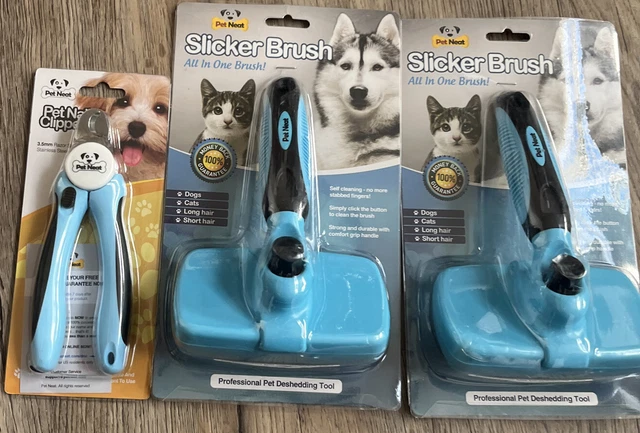 3X Pet Neat Self Cleaning  Dog Cat Slicker Brush Grooming Gently & Pet Clipper