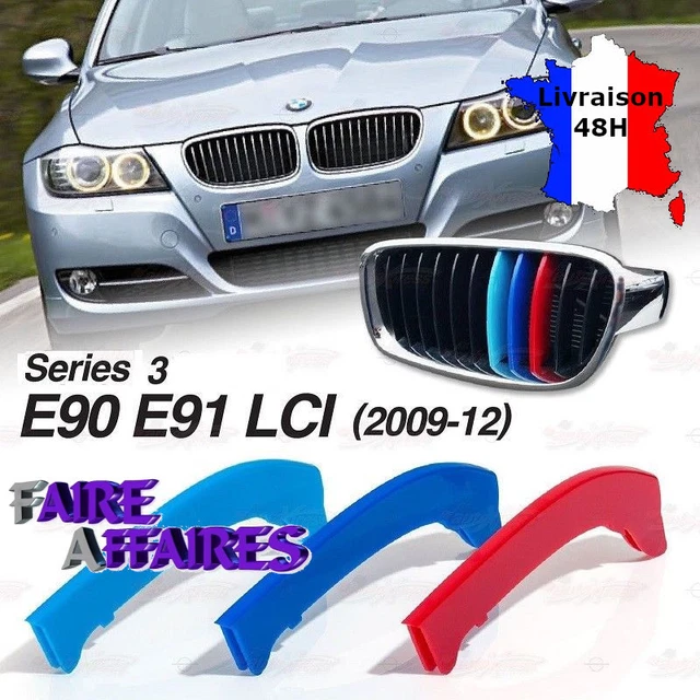 WANGZENIU 3 Pièces Bandes De Calandre Bleu/Rouge Pour BMW E90 E91 2004-2008 (12 Lattes) – Inserts Sportifs Avant Personnalisés, Look Agressif Et Unique