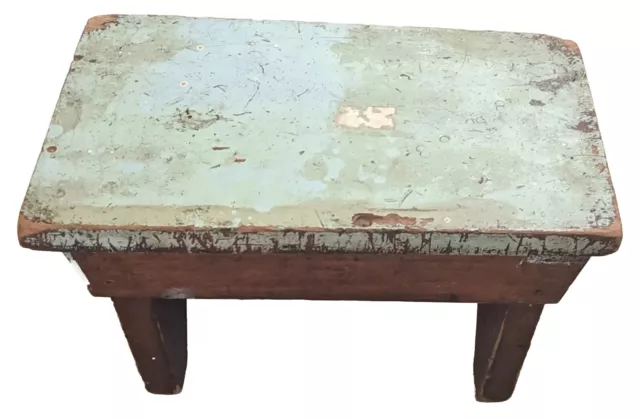 Authentic PRIMITIVE BENCH ANTIQUE MILKING FOOT STOOL 12" x 7" * 7" PATINA Green