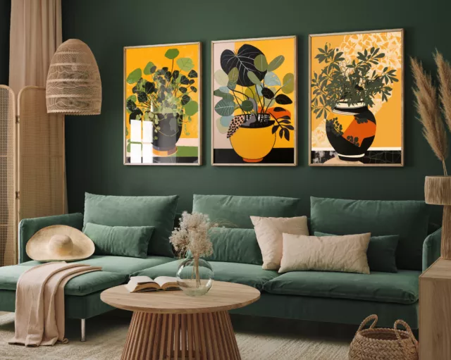 Leafy Green Plants Set of Three Art Print Poster Painting Botanical Flowers