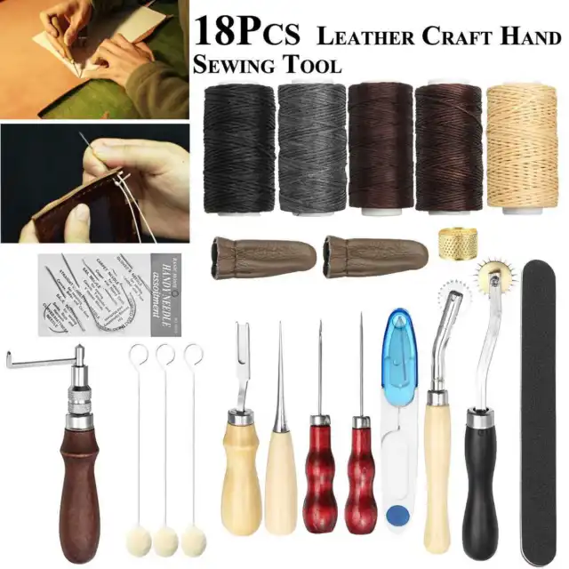 18 piezas Herramientas Cuero Artesanal Costura Hágalo usted mismo Costura a mano con pliegue de borde de ala ranura