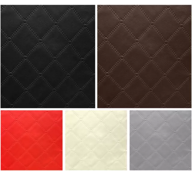 Embossed Diamond Stitch Effect Faux Leather Craft Upholstery Bag Fabric Material