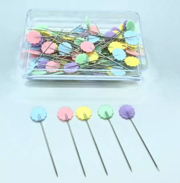 100 sewing pins, patchwork and quilting pins, flower head pins