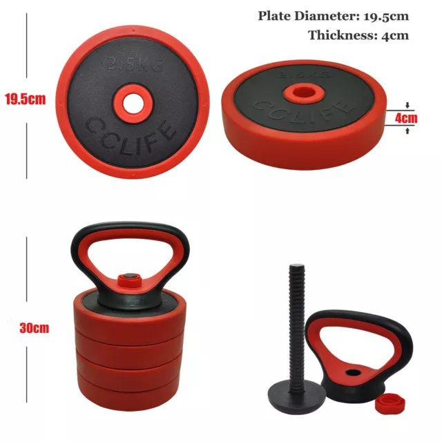 Adjustable Kettlebell Weight Set - 10kg Rubber Weight Plate - Kettlebell Handle 2