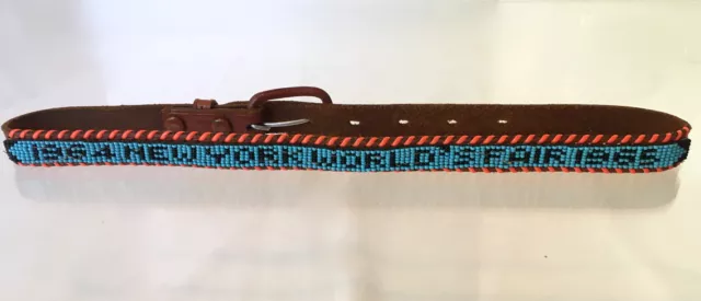 1964 N.y. Ny New York World's Fair Beaded Laced Belt Orange Turquoise