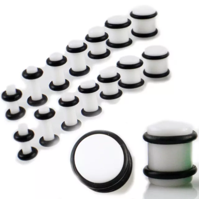 WHITE 18Pc Ear PLUG Kit Gauges Set PAIRS 14G 12G 10G 8G 6G 4G 2G 0G 00G