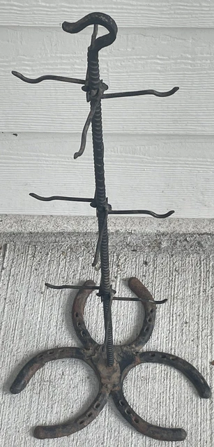 PRIMITIVE BLACKSMITH MADE Iron Horseshoe Utensil Cup Holder VTG Antique