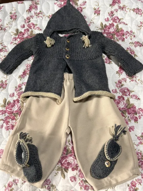 Ensemble bébé 6 mois gris et beige Fait main