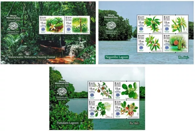 Sri Lanka Stamps World Wetland Day 3 Miniature Sheets MNH (2020) with 10 Stamps