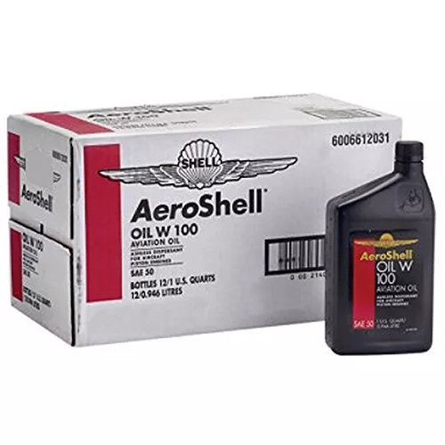 AeroShell Oil W100 SAE Grade 50 Ashless Dispersant Aircraft Oil - 12 Quart/Case