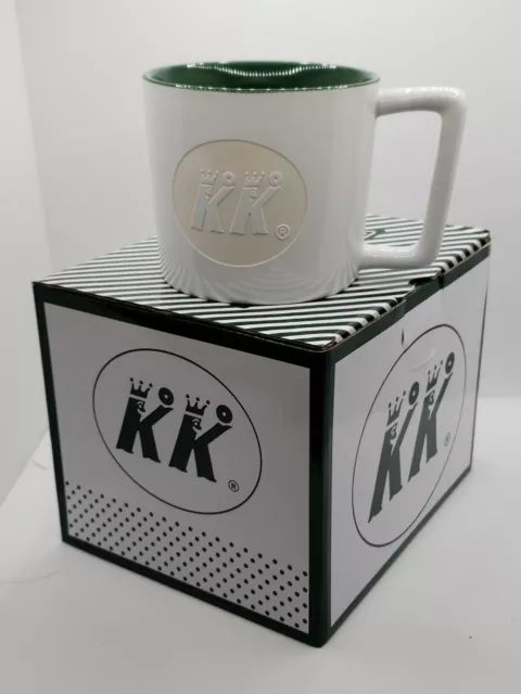 Krispy Kreme Marching KK White 13 oz Ceramic Coffee Mug Green Inside *New in Box