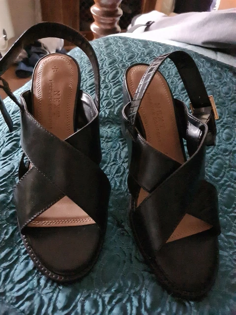 Next Forever Comfort Ladies Black Block Heel Leather.Sandals Size 6/39 BRAND NEW
