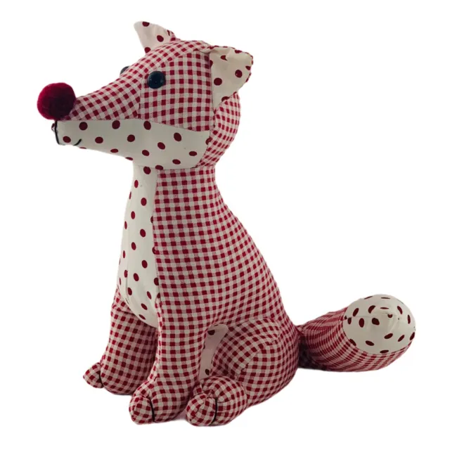 Fox Plush Doorstop 12" Red & White Polka Dot Weighted Bottom for Sitting w/Tag