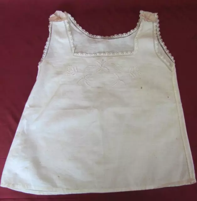 19C ANTIQUE CHILD BABY FINE COTTON SET 2 TOPS w/ HAND EMBROIDERY & LACE 3