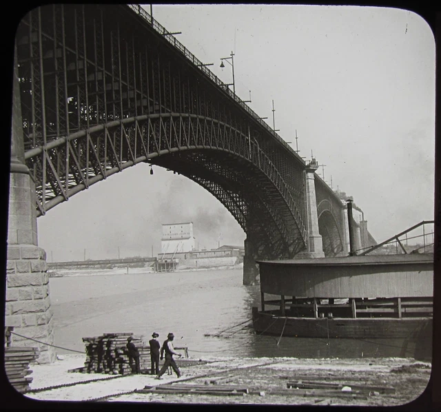 Glass Magic Lantern Slide EADS BRIDGE ST LOUIS ILLINOIS C1910 OLD PHOTO USA