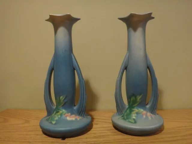 Two Roseville Art Pottery 967 - 7" Bleeding Heart Vases