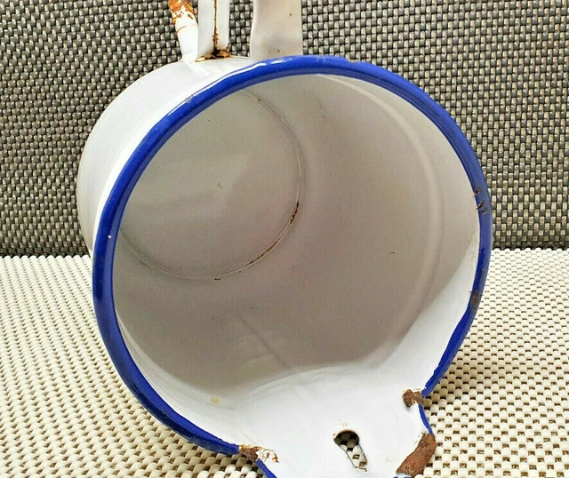 Antik Pressol Klistier 2L Emaille Weiß Farblicher -blau Deko Vintage Sammlung 10