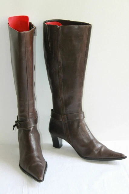 Bottines Pointues Andrea Bossi Cuir Marron Foncé Taille 40 - Occasion Bon état