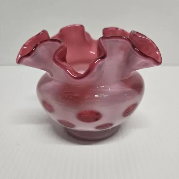 希少 フェントン コインドット クランベリー フリルボール コンポート 希少 フェントン コインドット クランベリー フリルボール