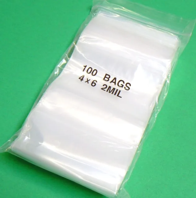 4x6 Bags Clear 2mil 100 Reclosable Poly Bag 4" x 6" 2 Mil Baggies Squeeze Top