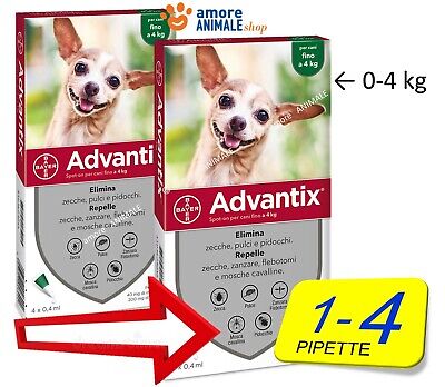 Advantix Bayer 1 e 4 pipette Antiparassitario per Cani da 0 - 4 ( fino a 4 ) kg