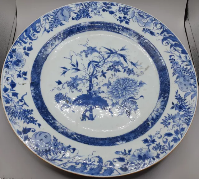 Large Chinese 18th C. Blue & White Porcelain Charger Plate 17 in's Blue Onion