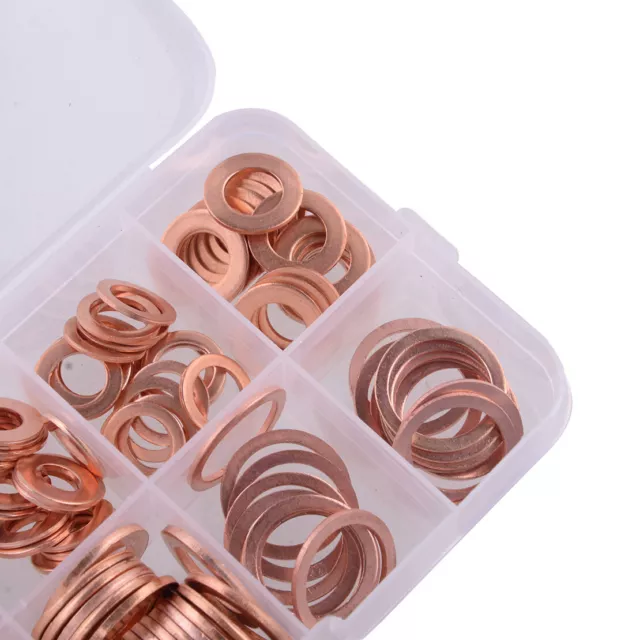 200Pcs 9 Size Assorted Solid Copper Crush Washers Seal Flat Oil Brake Ring Kit 3