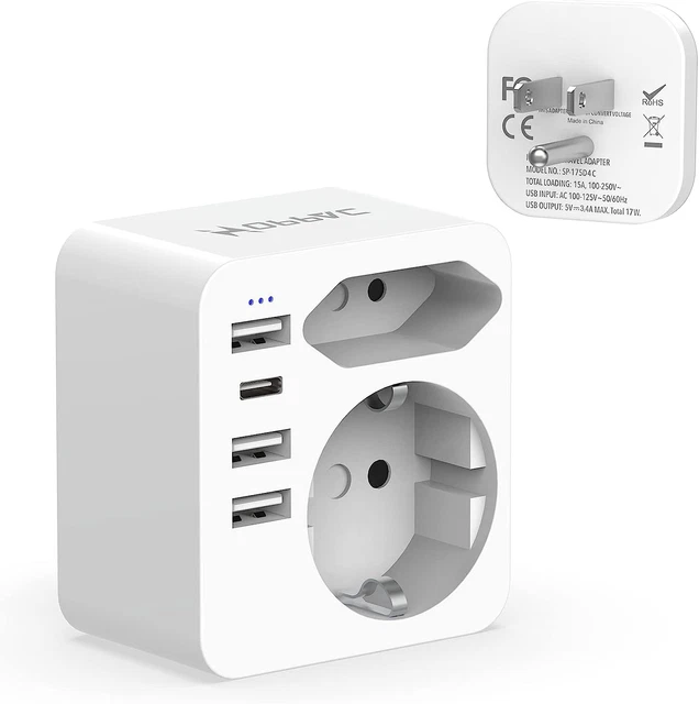 Adaptateur Prise USA 6-en-1 LENCENT - 2 USB-C, 2 USB-A, Pliable, Voyage