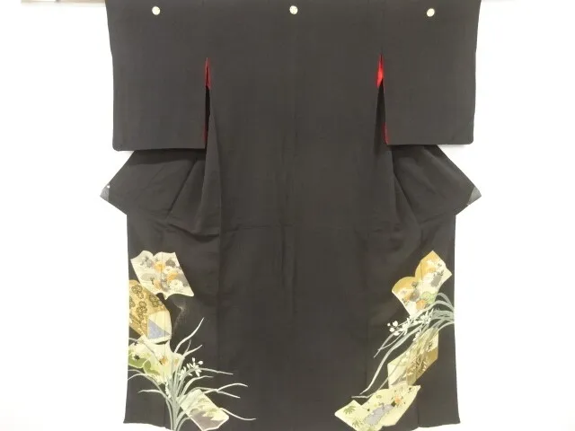 6866531: Japanese Kimono / Antique Tomesode / Kinsha / Embroidery / Orchid