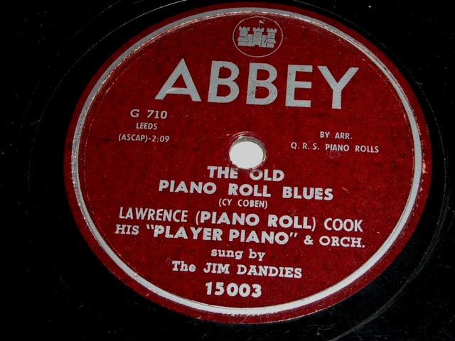 Lawrence Piano Roll Cook The Old Piano Roll Blues 78 Rpm Record Abbey 15003