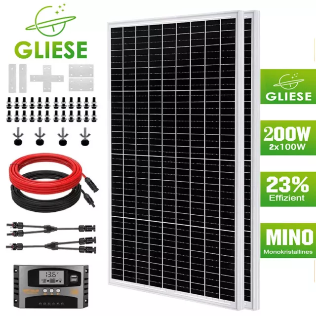 Gliese 200W Solarmodul Set Solarpanel 12V Mono Solarladegerät  Wohnmobil Garten