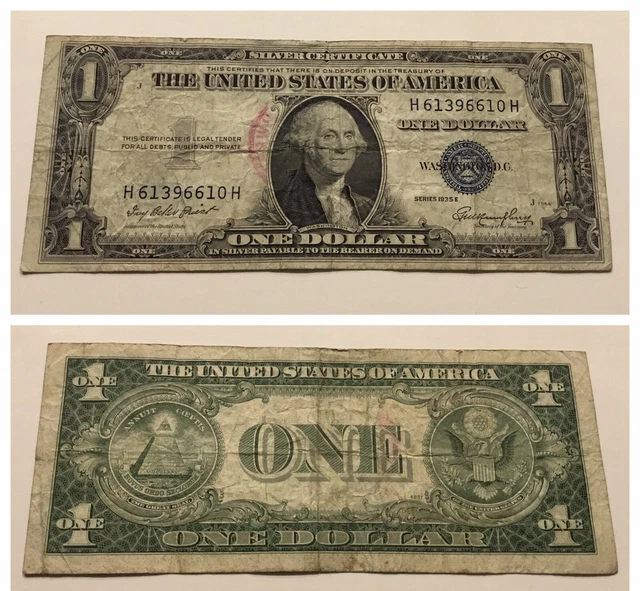 Vintage 1935-E One Dollar Silver Certificate Bill Blue Seal