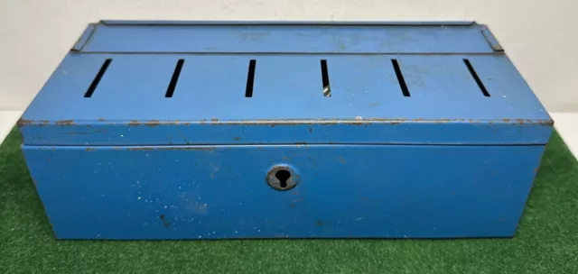 Vintage Metal Thrift Blue Coin Box No Key